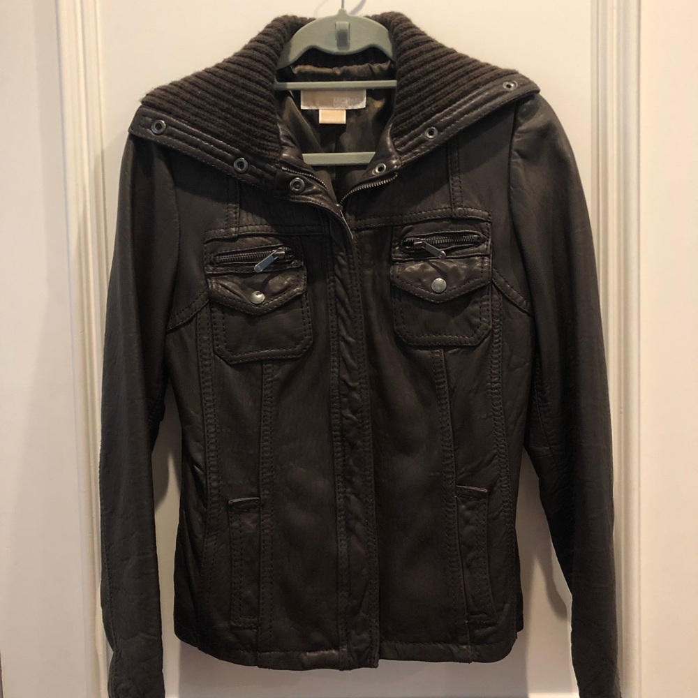 Michael Kors dark brown leather jacket